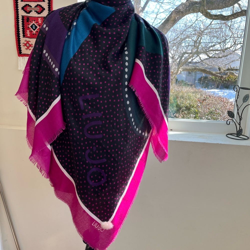 Liu Jo Black and Pink Polka Dot Scarf rayon shawl